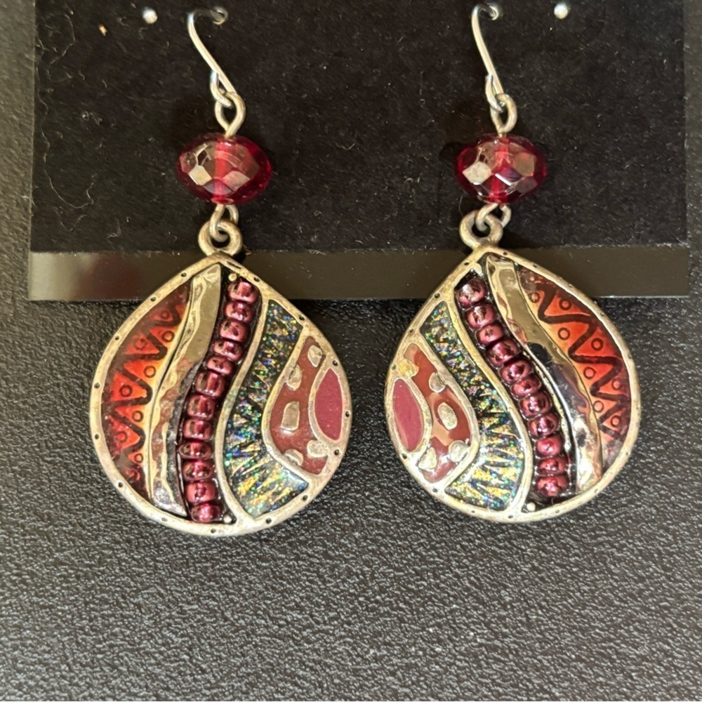 Chicos Elegant Silver and Red Dangle Earrings